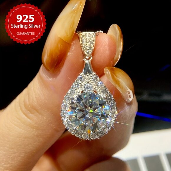 5CT Moissanite Luxury Necklace Shiny 5CT Moissanite Necklace 925 Sterling Silver - Picture 1 of 4